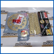 ♥ ☪ ① RK STEEL GOLD / NICKEL CHAIN SET WITH TAKASAGO ENGINE SPROCKET FOR SNIPER 150/SNIPER 155/R15