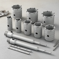 Hole Saw 4-Piece Set, 30–68mm, SDS Plus, 68x200mm, for Drilling Masonry & Walls Set Gergaji Lubang 4