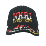 FS- TOPI PRIA HITAM DOBLEMESH MOTIF BORDIR NKRI, BENDERA, GARUDA, ARMY, TENTARA