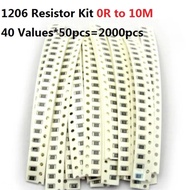 40 Values*50pcs=2000pcs SMD 1206 Resistor Kit 0 Ohm-10M 5% Resistance Assorted Kit Set 1R 10R 47R 68
