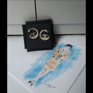Chanel 淡金大C水鑽雙C耳環