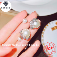 Khuyên Tai Hàn Quốc Ngọc Trai Hai Mặt Kim Bạc S925 Khuyên Tai Ren Trang Sức Cho Nữ Khuyên Tai Cá Tín