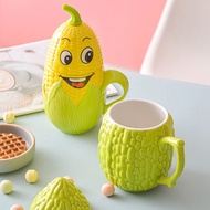 Ceramic Cup Creative Cartoon Corn Cup Funny Cup with Lid Coffee Cup Couple Mug Household Drinking Cu