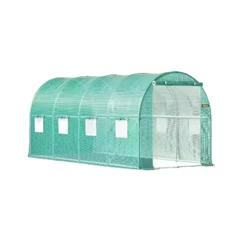 SucceBuy Walk-in Tunnel Greenhouse Galvanized Frame & Waterproof Cover 15x7x7/10x7x7/20x10x7/12x7x7