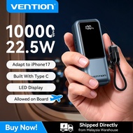 Vention Super Mini Fast 10000mAh PowerBank 22.5w Ultra-Compact Portable Powerbank with Built-in Cabl