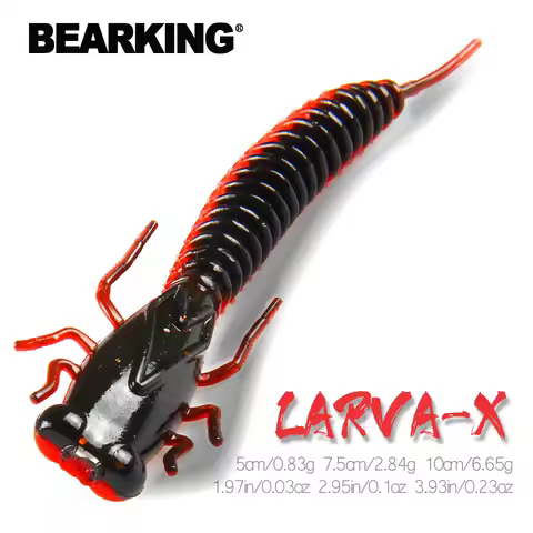 BEARKING Larva Soft Lures 50mm 75mm 100mm Artificial Lures Fishing Worm Silicone Bass Pike Minnow Sw