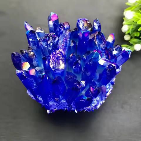 15-70g Blue Crystal Geode Electroplated blue Crystal Pillar Energy Healing Mineral Stone Rock Home D