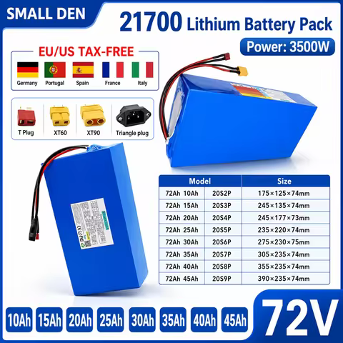 New 21700 72V 10Ah 15Ah 20Ah 25Ah 30Ah 35Ah 40Ah 45Ah 21700 Lithium Battery Pack 3000W High-Power Li