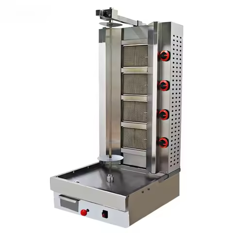 4-Burner Gas Shawarma Machine Automatic Rotating, LPG Professional Doner Kebab Grill for Chicken Res