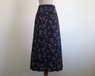 復古黑色碎花雪紡中長裙 A 字 高腰 鄉村田園風 XS