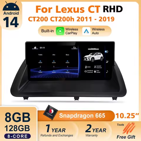 Nunoo Android 14 Car CarPlay Screen For Lexus CT CT200 CT200h RHD 2012-2020 GPS Navigation 8+128G Ra