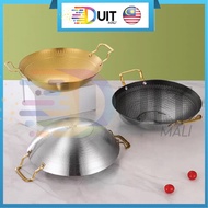 DM Honeycomb Wok Round Bottom Non Stick Stainless Steel Grill Deep Fry Glass Lid Cookware Kuali Masa