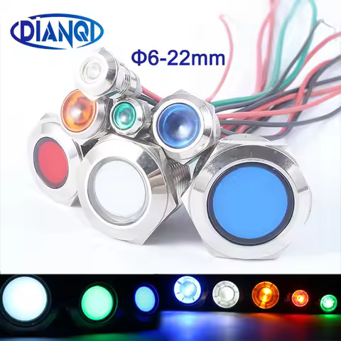 6mm 8mm 10mm 12mm 16mm 19mm 22mm Waterproof Metal LED Warning Indicator Light Signal Lamp Pilot Wire