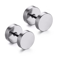 leeyo-Men Titanium Barbell Shaped Sided Round Bolt Ear Studs Earrings