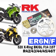 RK Sprocket Set Kawasaki ER6N ER6F RK 520 KRX X-Ring Black / Gold Chain F14/16T - R43/44/45/46T RK52