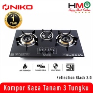 Niko Kompor Kaca 3 Tungku Gas Reflection Black 3.0 Kompor Tanam Niko Reflection Black 3