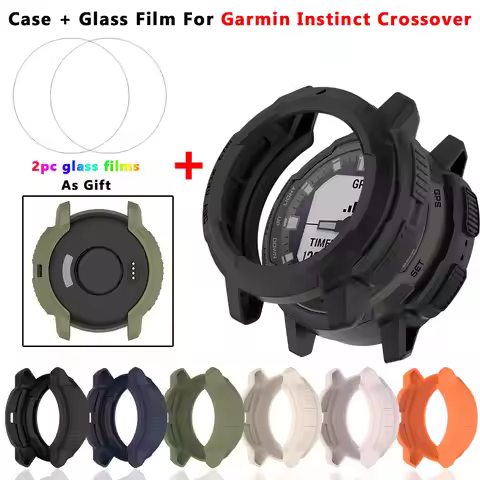 2-IN-1 Case + Tempered Glass Film For Garmin Instinct Crossover TPU PC Screen Protector & Bumper Pro