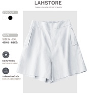 LAHSTORE women's wide-leg linen shorts, high waist, no buttons QS03 (White, Black)