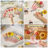 2025 Flower Shape Red Blue Pens Creative Hand Woven Coaster Desigm Flowers Pen Teachers' Day Student