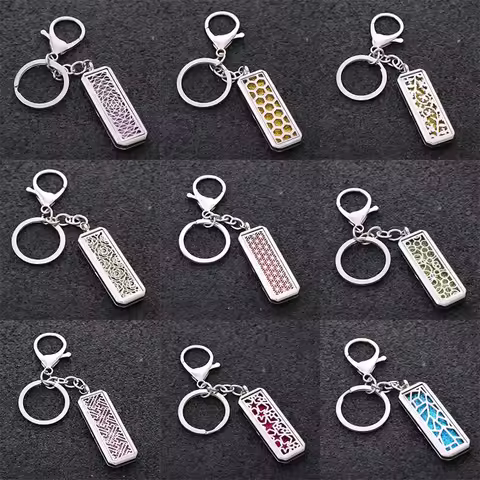 Rectangle Magnetic Hollow Keychain Stainless Steel Perfume Essential Oil Diffuser Locket Aromatherap