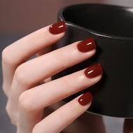 24Pcs Simple Wine Red Fake Nails with Glue DIY Art Design False Nails Wearable Nails Stylish Pattern