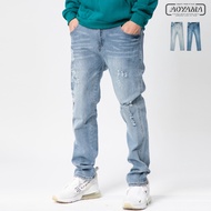 AOYAMA Water Ripple Anti-White Brushed Color Knee Ripped Stretch Denim Jeans [H98] Work Pants Ankle-