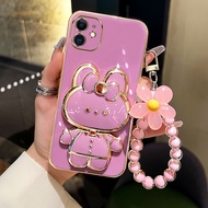 Casing iPhone 11 Pro Max iphone 11 pro iPhone 11 Phone Case TPU 3D Rabbit Stand Luxury Electroplating Soft Casing Shock Protection Cover with Holder Orchid Bracelet