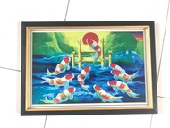 Hiasan Dinding Lukisan Cetak 9 ikan koi melompat plus bingkai uk:45cm x 65cm