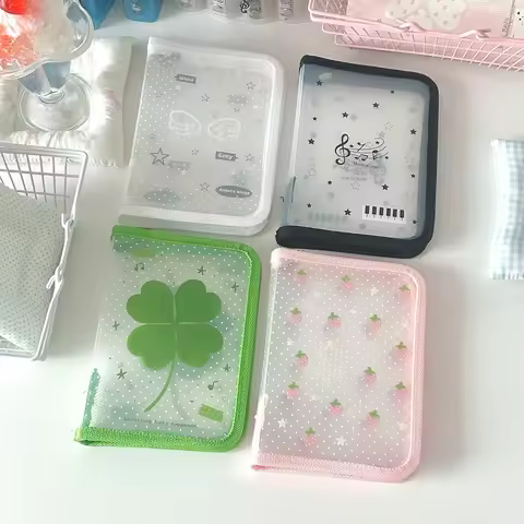 Cute Stationery Storage Folder File A6 PP Twill Zipper Pouch Document Bag Zip File Folder School Off