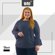 [UNIPLUS] Blouse Women Elegant Contrast Stripe Top Blouse Plus Size muslimah Murah Baju Viral Labuh Blause Wanita