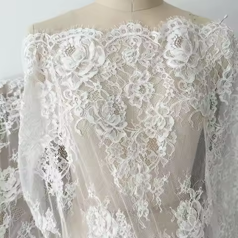 3 Yards French Made Fine Geometric Couture Alencon Embroidery Lace Fabric at 150cm Wide, Couture Wed