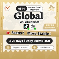 Global 24 Countries eSIM 3-25Days | Asia | Middle East | High Speed Unlimited Data | Instant Deliver