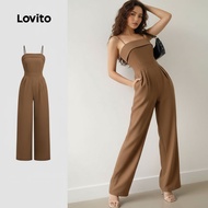 Lovito Elegant Jumpsuit Pocket Spring/summer Khaki Jumpsuit for Women LBL28090\1