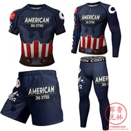 Mma Wear-Resistant Clothing Marvel Superhero Captain America Short-Sleeved Long-Sleeved Jujitsu Wear