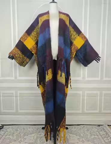 New Fashion African Female Fuzzy Long Cardigans Plus Size Winter Women Loose Warm Kimonos Luxury Dub