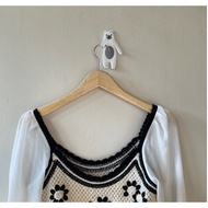 PUTIH Capybendel-preloved WHITE BLOUSE SET KNIT TOP AND SKIRT, Eid clothes