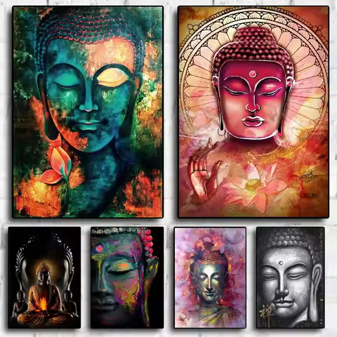 Abstract Buddha Face Canvas Painting Buddhism Art Posters Modern Print Wall Art Picture Home Decor f