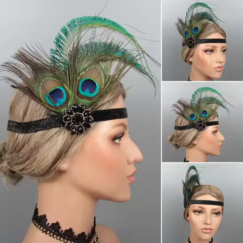 New Peacock Feather Headband,Elegant Vintage Style Women Peacock Feather Headband Diamond Hairband H