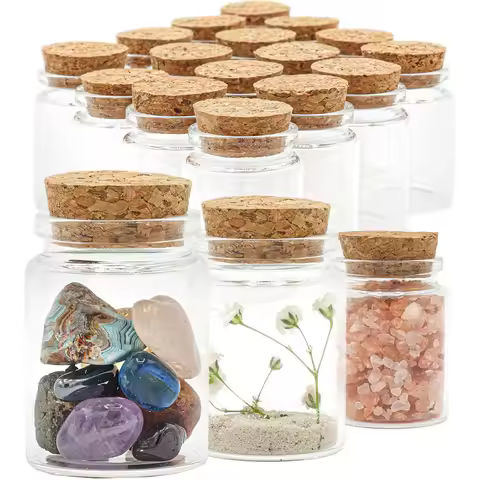 20Pack 30ML Mini Glass Bottles With Cork Stoppers 2"x1.4” Tiny Spell Jars Wishing Bottle Message Bot