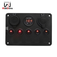 Automobile Boat Type Switch5+3Aluminum Plate Cat Eye Small Switch Panel Combination Voltage Meter24V