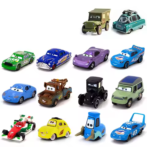 Children Car Toys Bandai Pixar Cars Lightning McQueen Boost Wingo DJ Snot Rod 1:55 Diecast Metal All