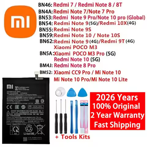BM52 BM4J BN46 BN4A BN5A BN53 BN54 BN55 BN59 BN62 Battery For Xiaomi Redmi Note 7 8 8T 9 9T 9S 10 10