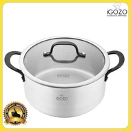 iGOZO 24CM ELITE 304 STAINLESS STEEL CASSEROLE + GLASS LID COOKWARE KITCHENWARE PERIUK PENUTUP