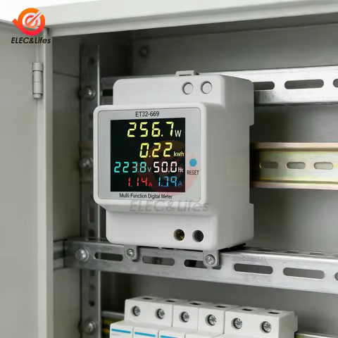 AC 40-300V 100A Power Monitor 6-in-1 Display Color LCD 35mm DIN Rail High Precision Energy Energy Co