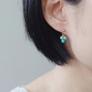 清新藍綠 天河石 亞馬遜石 14Kgf 包金 小珠串垂墜耳環