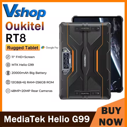 OUKITEL RT8 4G Rugged Tablet PC 6GB+256GB 11" 2K Display Android 13 MediaTek Helio G99 48MP Camera 2