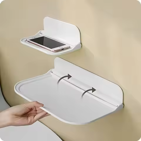 yes1pc Foldable Wall-mounted Shelf, For Bathroom, Toilet, Kitchen, Bedside, No Drilling Phone Storag