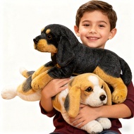 Realistic Lying Dog Plush Set Four Breeds Dalmatian Beagle Basset Hound Rottweiler Soft Stuffed