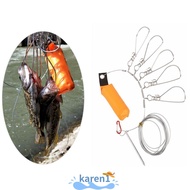 KAREN Fishing Stringer, 5m Length with 5 Buckle Snaps Fish Stringer, Portable Orange Stainless Steel