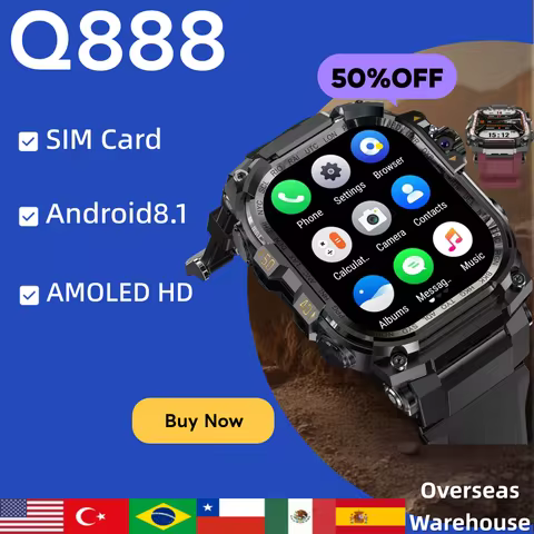 Q888 Smart Watch 5G SIM Full Network Android 8.1 OS GPS WiFi 2.06-inch Pull-outrotating Camera 32GB 
